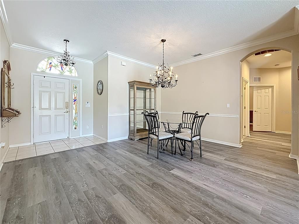 Chandelier, Dining room, Interior, Wood Texture Flooring