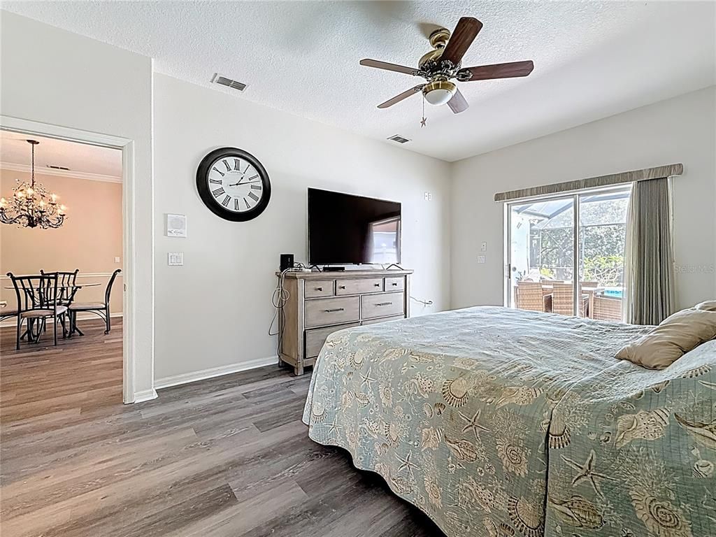 Bedroom, Chandelier, Dining room, Interior, Wood Texture Flooring