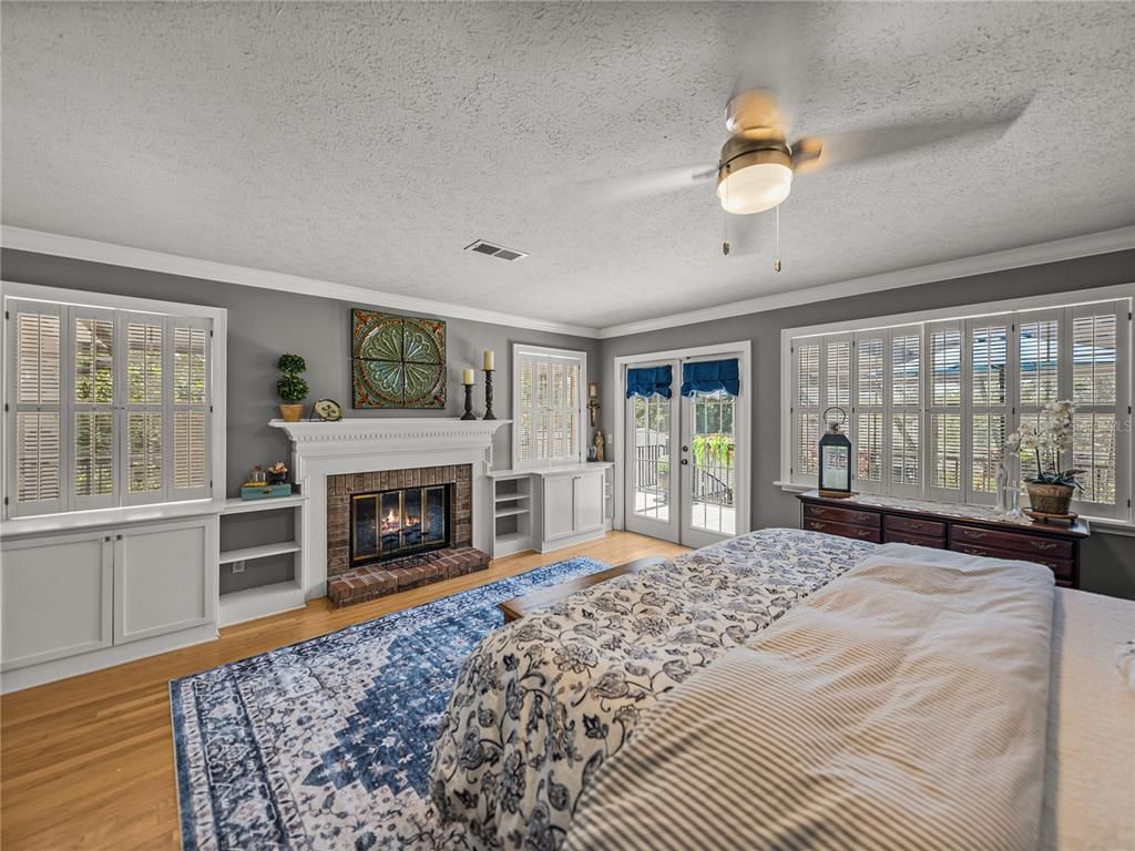 Bedroom, Fireplace, Interior, Wood Texture Flooring