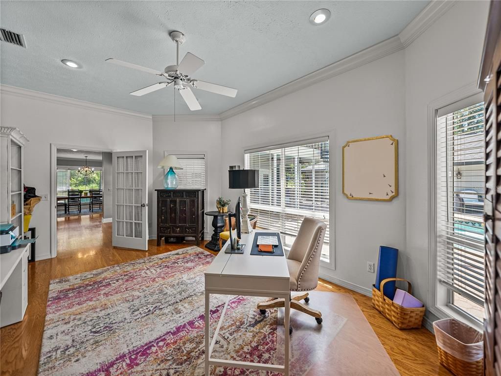 Home Office, Interior, Recessed Lighting, Wood Texture Flooring
