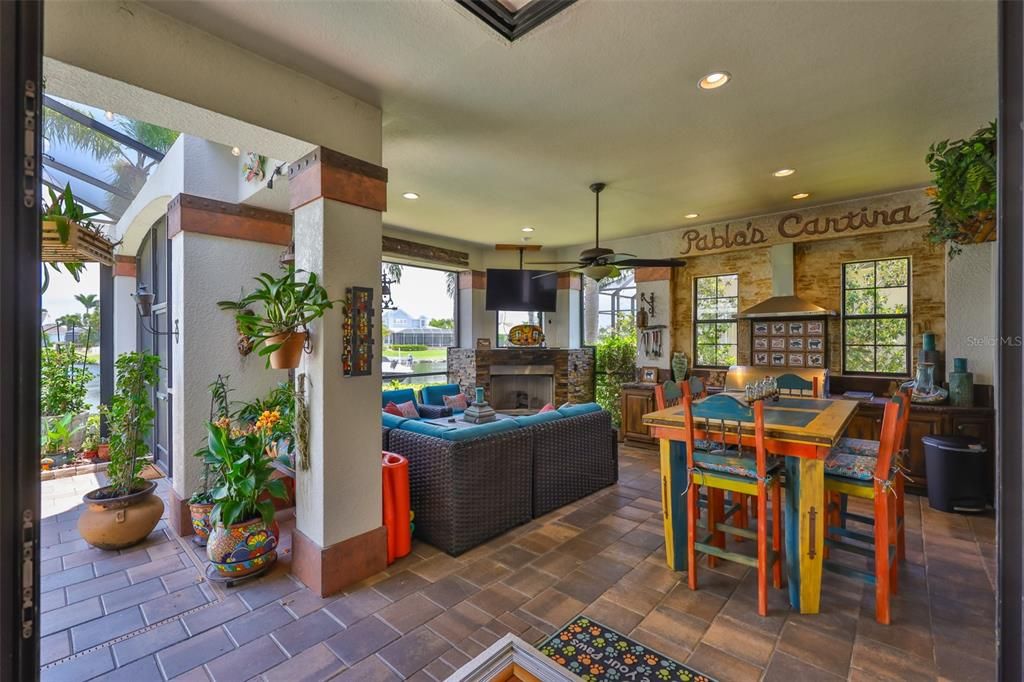 Dining room, Fireplace, Interior, Living room, Recessed Lighting