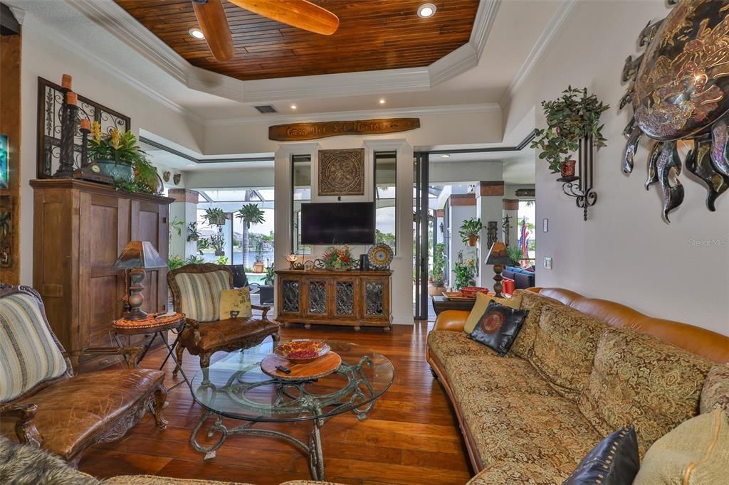 Interior, Living room, Recessed Lighting, Wooden Ceilings, Wood Texture Flooring