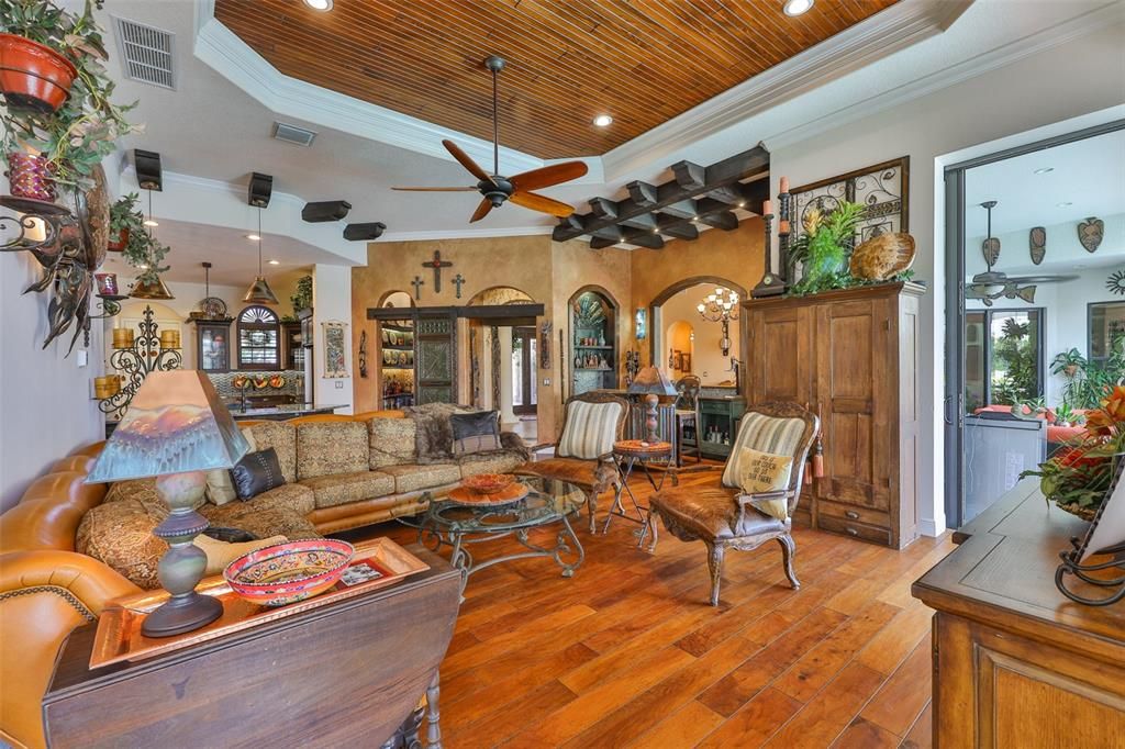 Interior, Living room, Recessed Lighting, Wooden Ceilings, Wood Texture Flooring