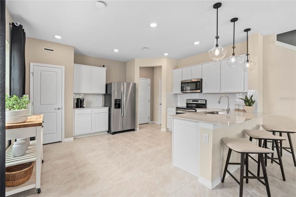 Interior, Kitchen, Pendant Lights, Recessed Lighting, Stainless Steel Appliances