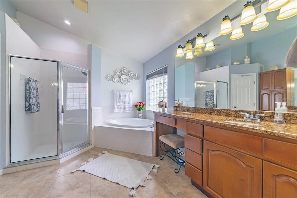 Bathroom, Dual Sink Vanities, Glass Shower, Interior, Recessed Lighting