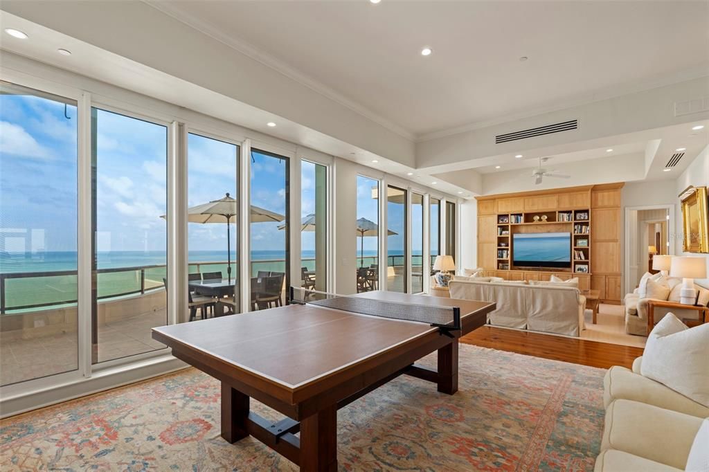 Game Room, Interior, Living room, Recessed Lighting, Water, Wood Texture Flooring