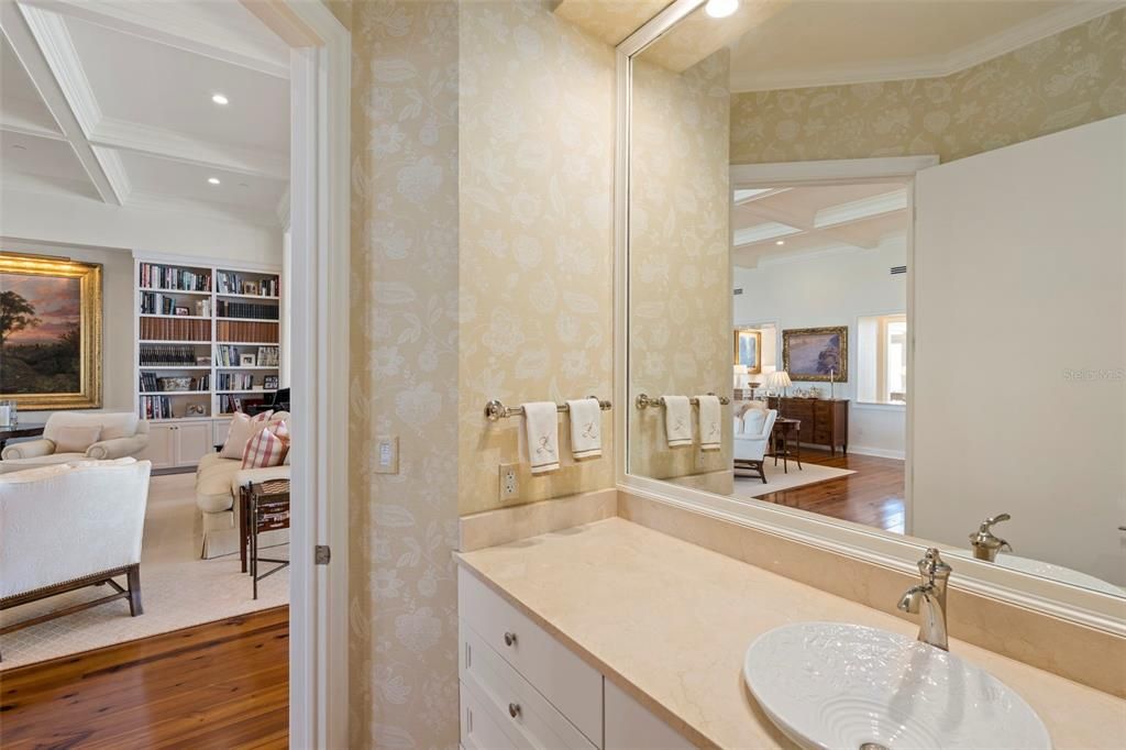 Bathroom, Interior, Recessed Lighting, Wood Texture Flooring
