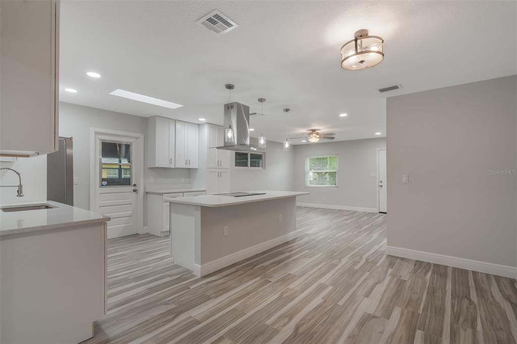 Interior, Kitchen, Pendant Lights, Recessed Lighting, Wood Texture Flooring