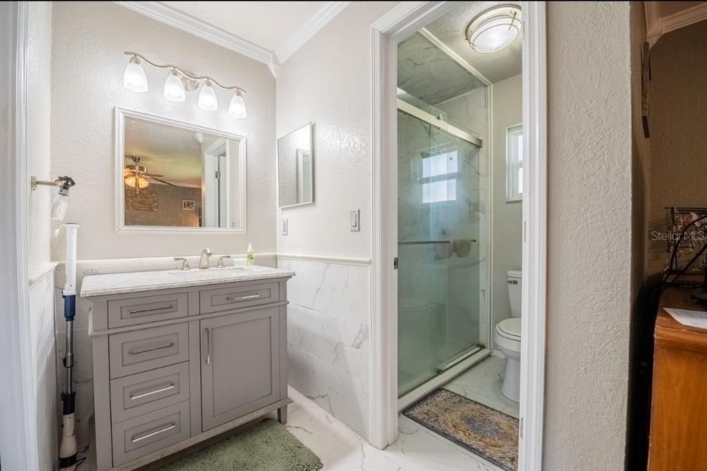 Bathroom, Glass Shower, Interior, Marble, Marble Walls
