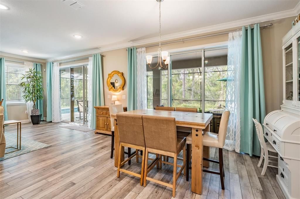 Chandelier, Dining room, Interior, Recessed Lighting, Wood Texture Flooring