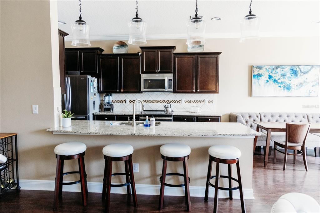 Interior, Kitchen, Pendant Lights, Wood Texture Flooring