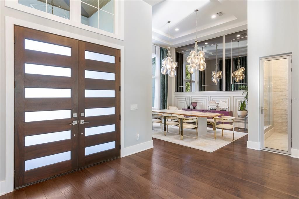 Dining room, Interior, Pendant Lights, Recessed Lighting, Wood Texture Flooring