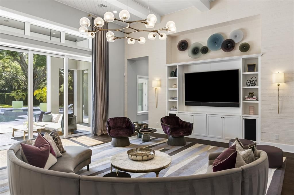 Interior, Living room, Pendant Lights, Wood Texture Flooring