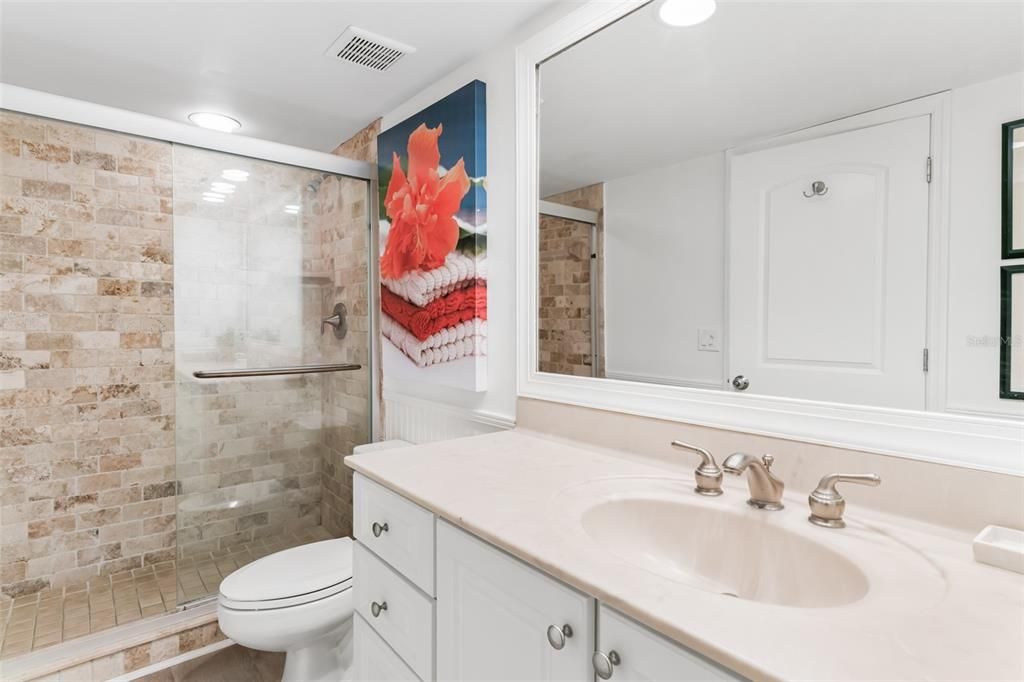 Bathroom, Glass Shower, Interior, Recessed Lighting