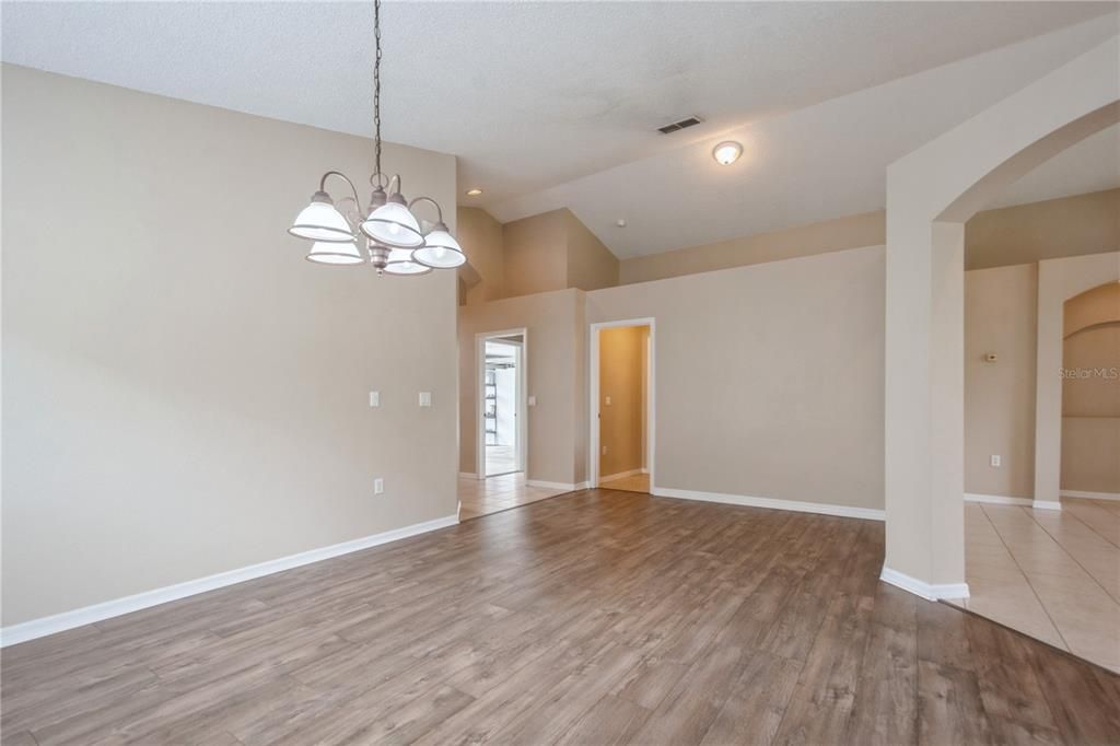 Chandelier, Empty room, Interior, Pendant Lights, Wood Texture Flooring