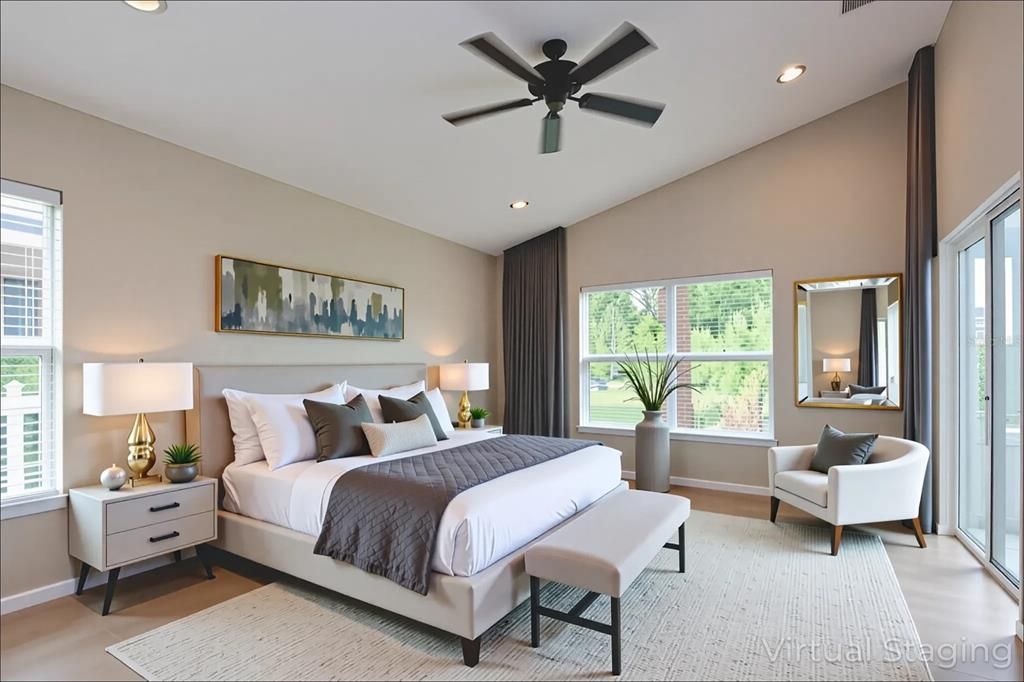 Bedroom, Interior, Recessed Lighting, Wood Texture Flooring