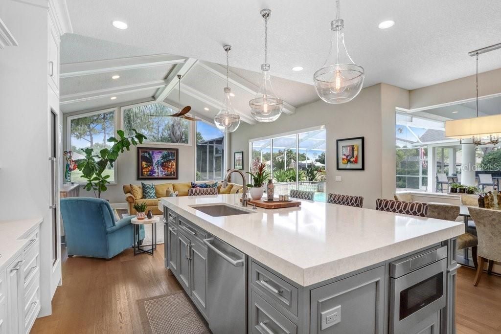 Dining room, Interior, Kitchen, Living room, Pendant Lights, Recessed Lighting, Wood Texture Flooring