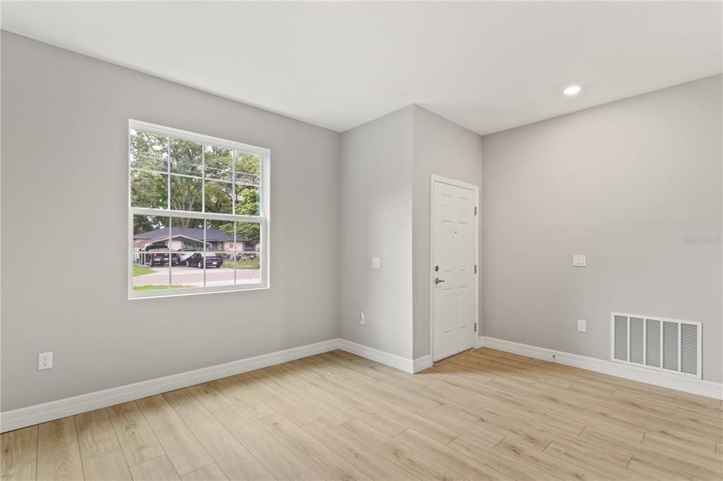 Empty room, Interior, Recessed Lighting, Wood Texture Flooring