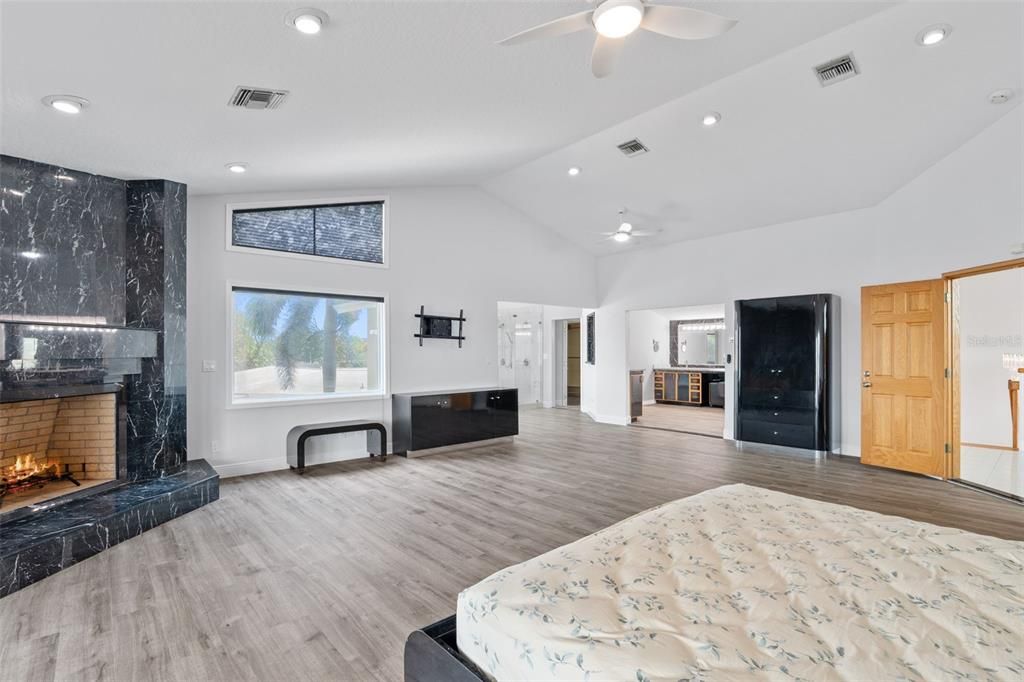 Fireplace, Interior, Recessed Lighting, Wood Texture Flooring