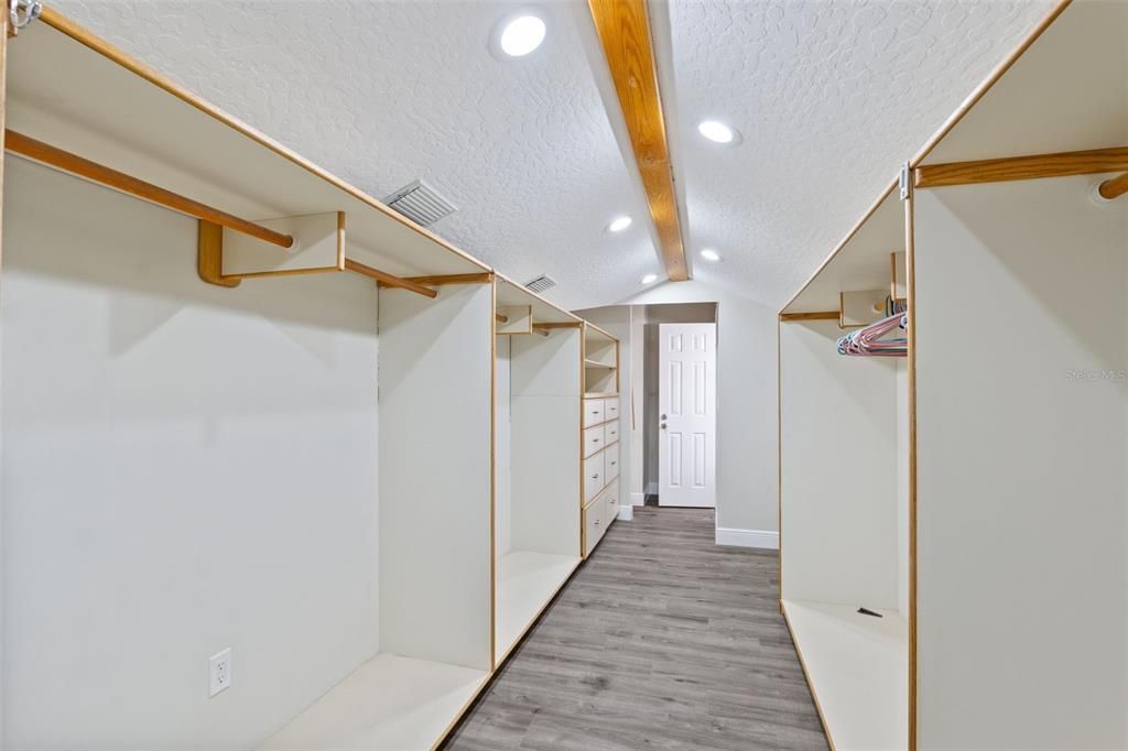 Interior, Recessed Lighting, Walk-in Closets, Wooden Beams, Wood Texture Flooring