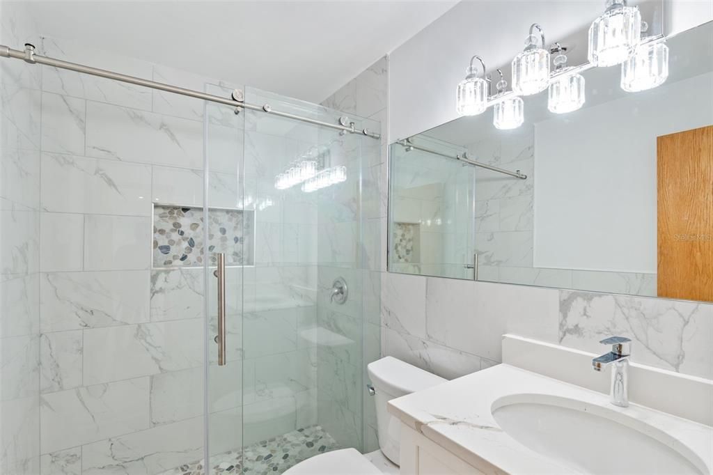 Bathroom, Glass Shower, Interior, Marble Walls