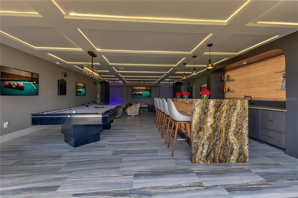 Billiard Table, Game Room, Interior, Pendant Lights, Recessed Lighting