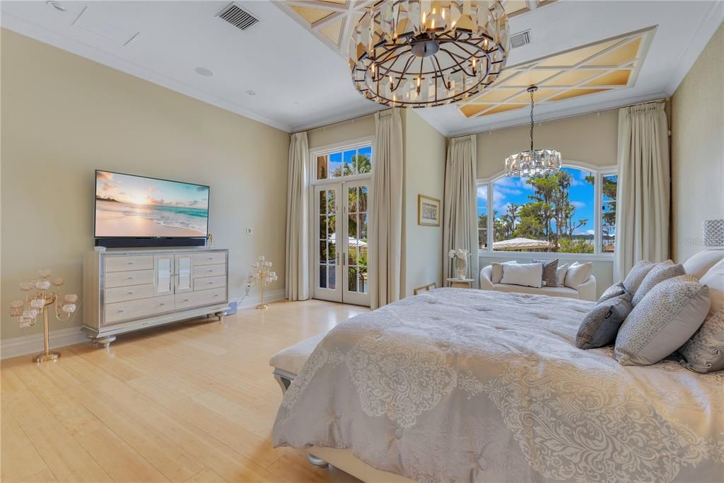 Bedroom, Chandelier, Interior, Wood Texture Flooring