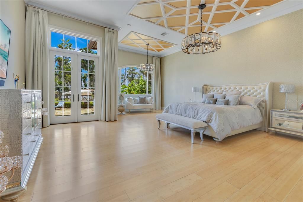 Bedroom, Chandelier, Interior, Pendant Lights, Recessed Lighting, Wood Texture Flooring