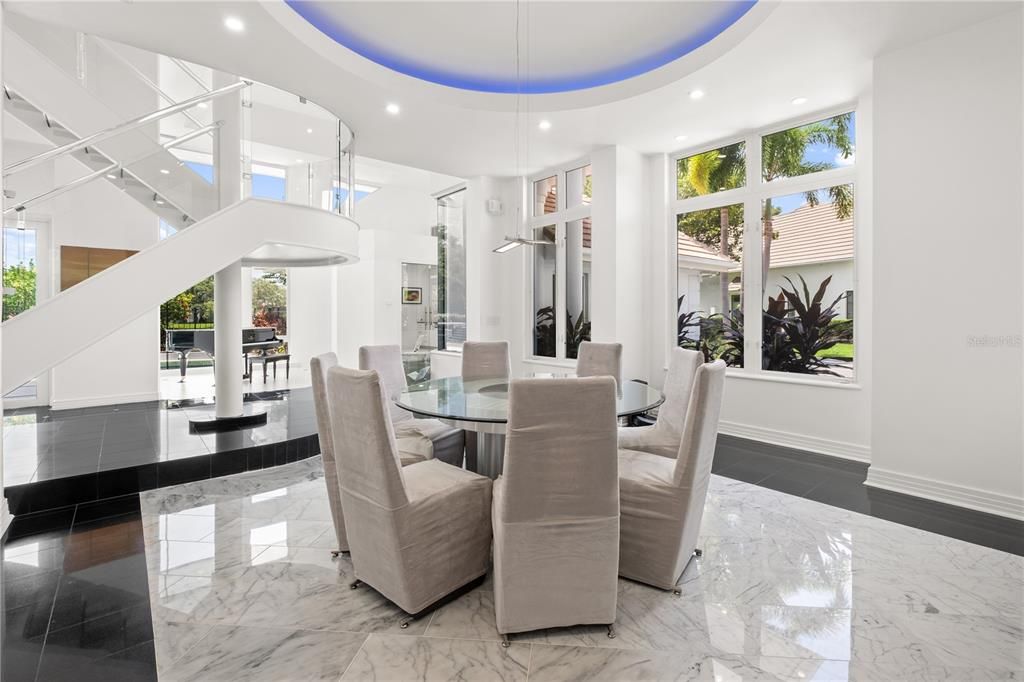 Dining room, Interior, Marble, Pendant Lights, Recessed Lighting