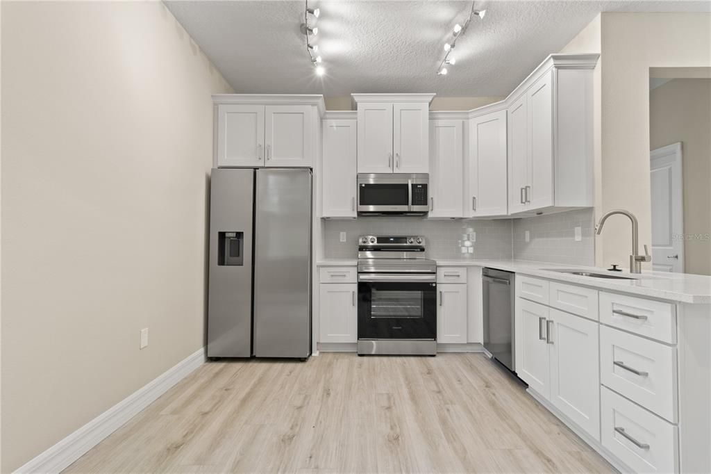 Interior, Kitchen, Stainless Steel Appliances, Wood Texture Flooring