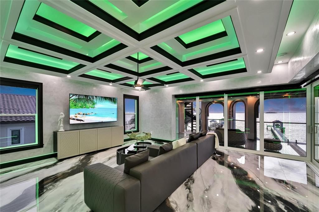Interior, Living room, Marble, Recessed Lighting, Water