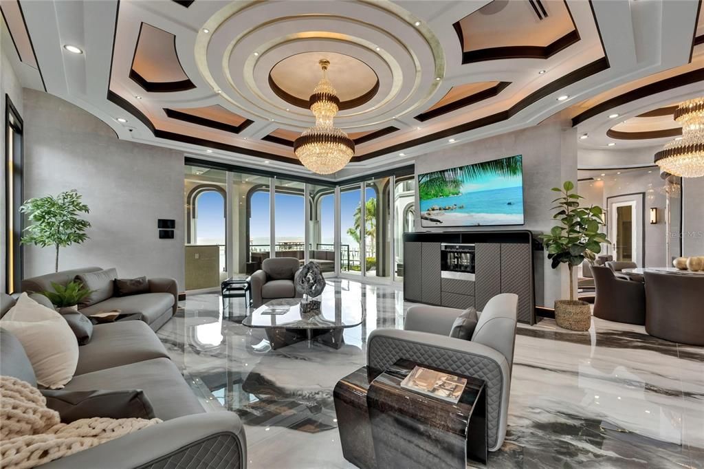 Chandelier, Interior, Living room, Marble, Recessed Lighting