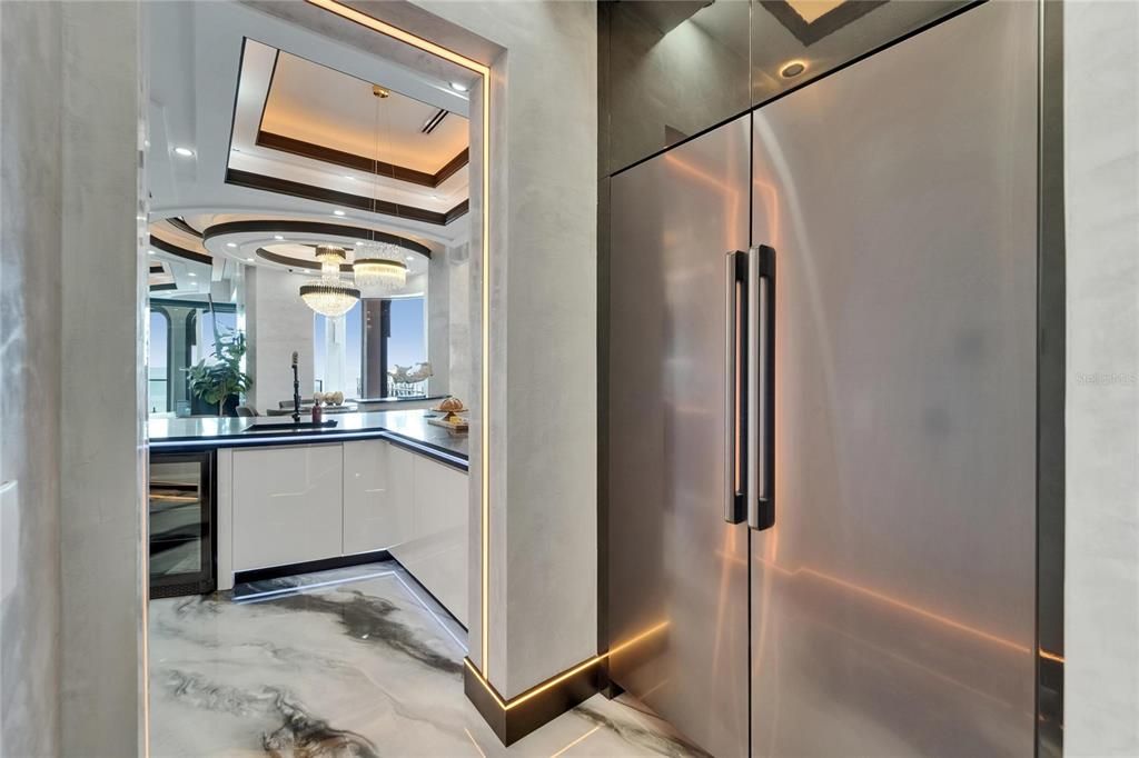 Interior, Marble, Recessed Lighting, Stainless Steel Appliances