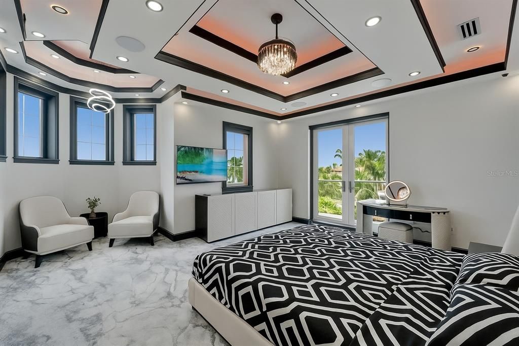 Bedroom, Chandelier, Interior, Marble, Recessed Lighting