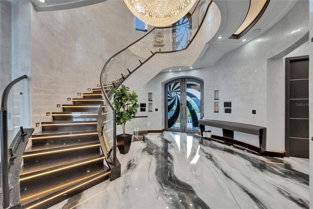 Chandelier, Interior, Marble, Recessed Lighting