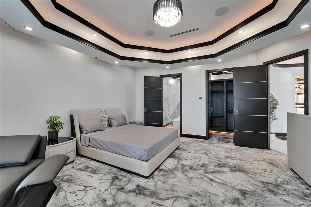Bedroom, Interior, Marble, Pendant Lights, Recessed Lighting