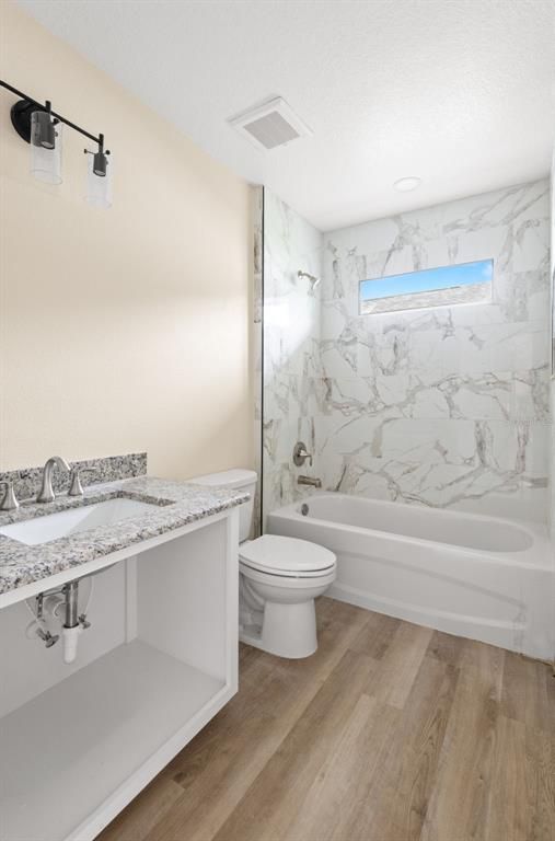 Bathroom, Interior, Marble Walls, Recessed Lighting, Wood Texture Flooring