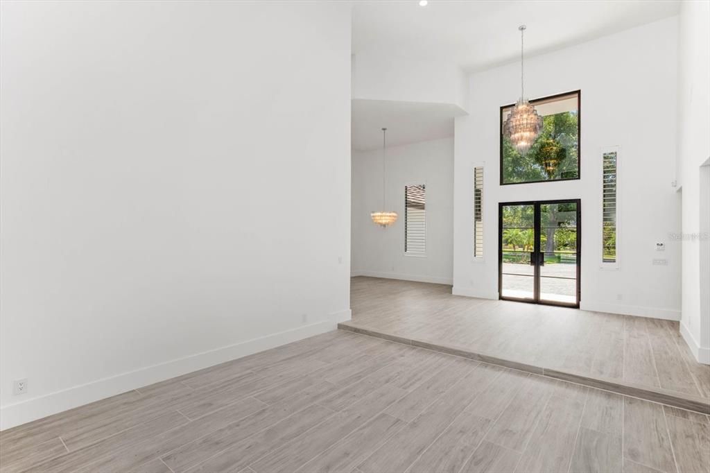 Empty room, Interior, Pendant Lights, Wood Texture Flooring