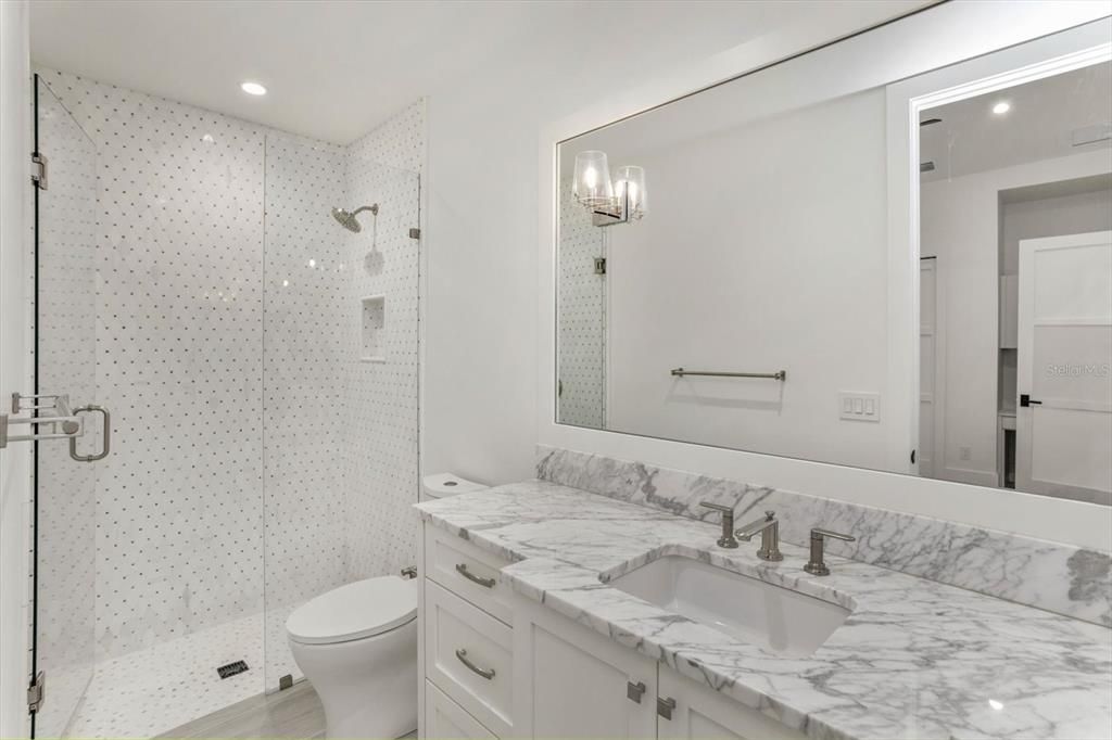 Bathroom, Glass Shower, Interior, Recessed Lighting