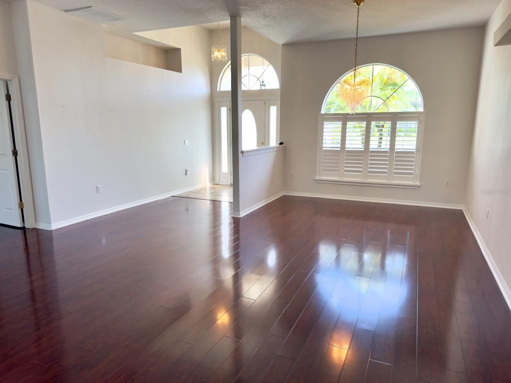 Empty room, Interior, Pendant Lights, Wood Texture Flooring