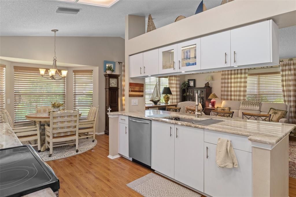 Dining room, Interior, Kitchen, Pendant Lights, Wood Texture Flooring