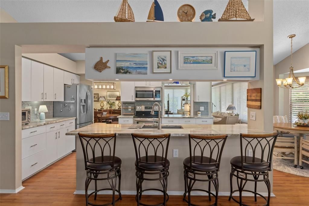 Interior, Kitchen, Pendant Lights, Stainless Steel Appliances, Wood Texture Flooring