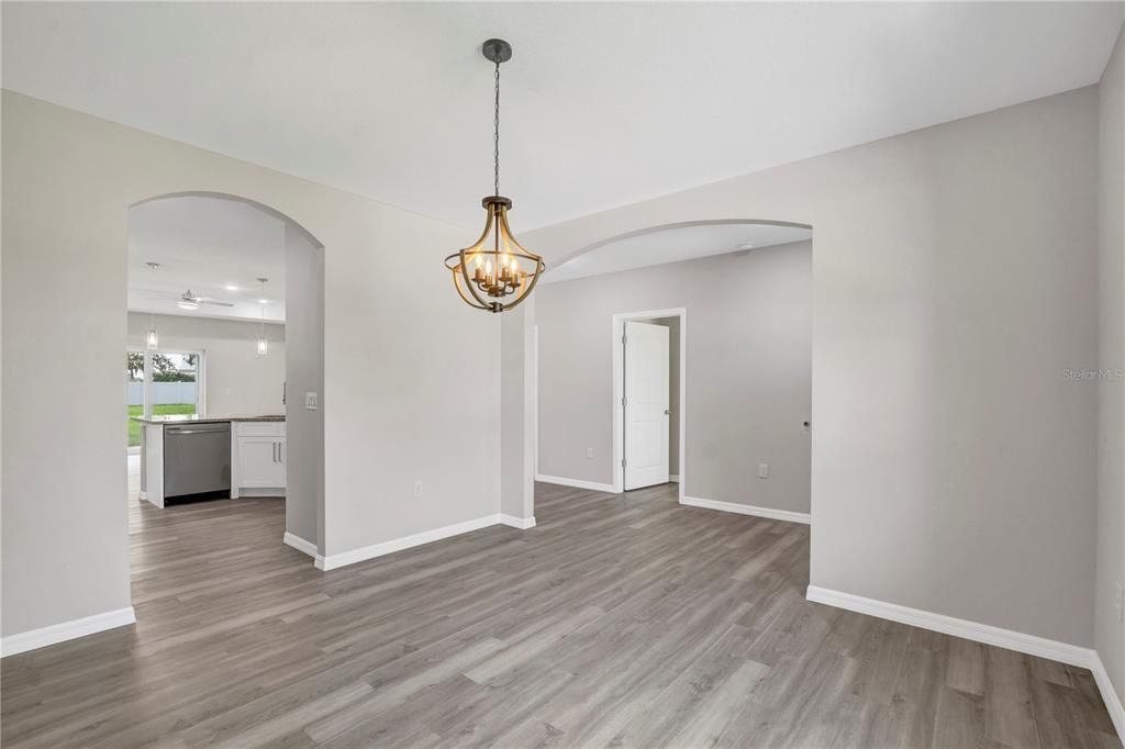 Empty room, Interior, Kitchen, Pendant Lights, Wood Texture Flooring