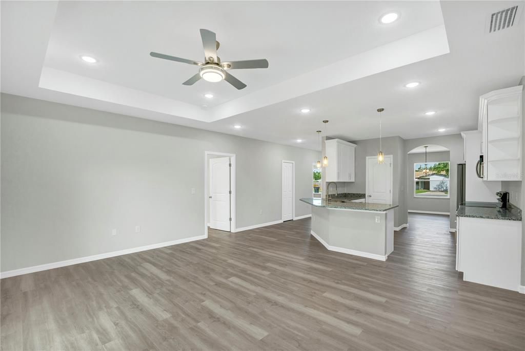 Interior, Kitchen, Pendant Lights, Recessed Lighting, Wood Texture Flooring