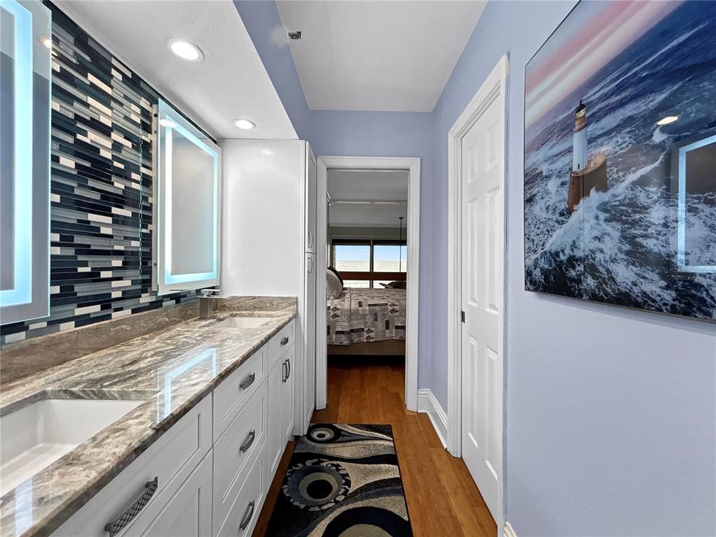 Bathroom, Interior, Recessed Lighting, Wood Texture Flooring