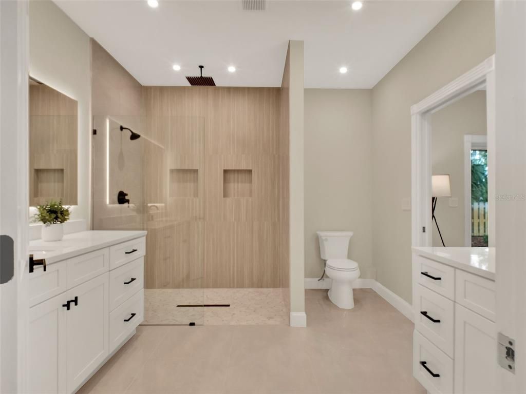 Bathroom, Glass Shower, Interior, Recessed Lighting