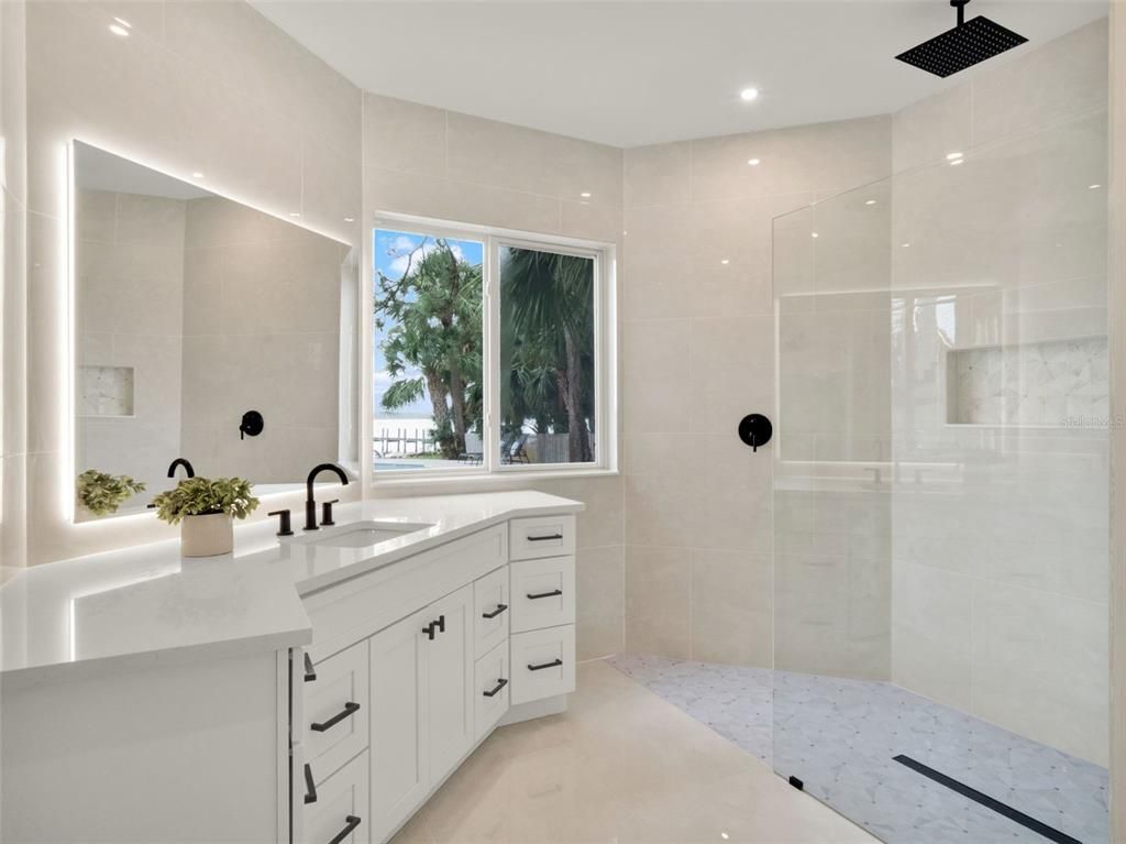 Bathroom, Glass Shower, Interior, Recessed Lighting