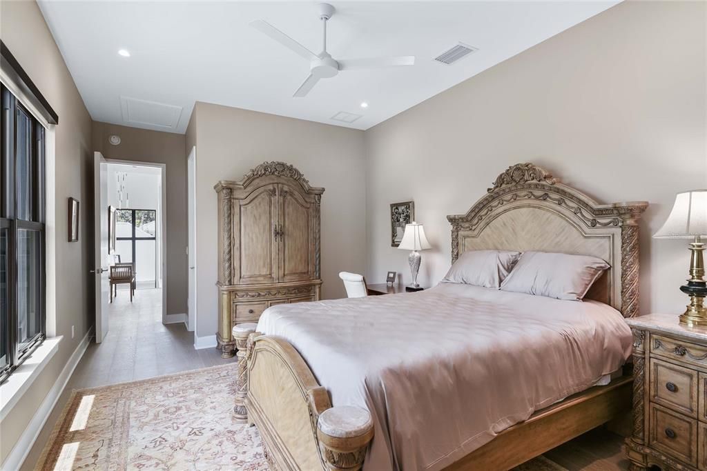 Bedroom, Interior, Recessed Lighting, Wood Texture Flooring