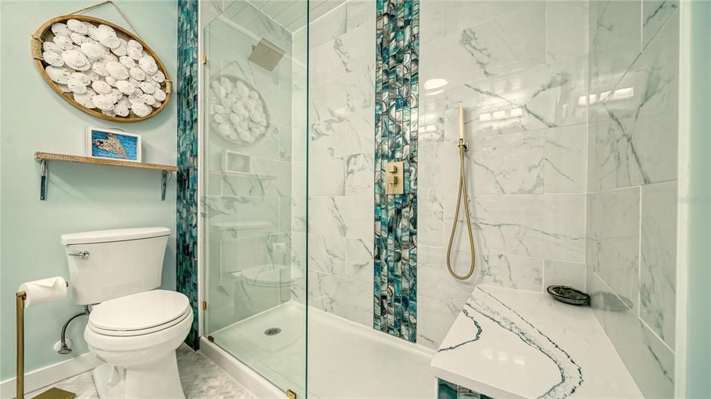 Bathroom, Glass Shower, Interior, Marble Walls