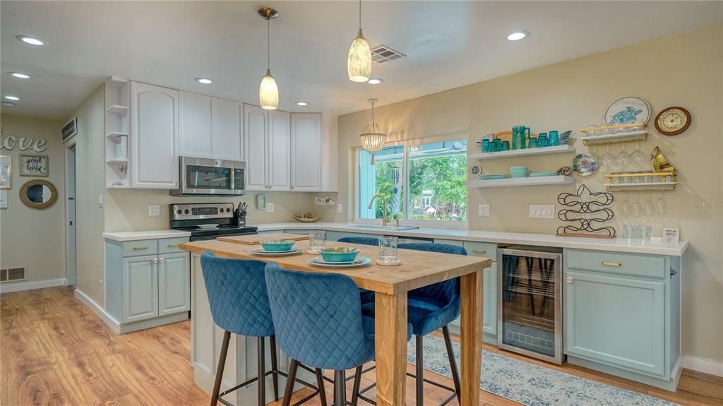 Interior, Kitchen, Pendant Lights, Recessed Lighting, Wood Texture Flooring